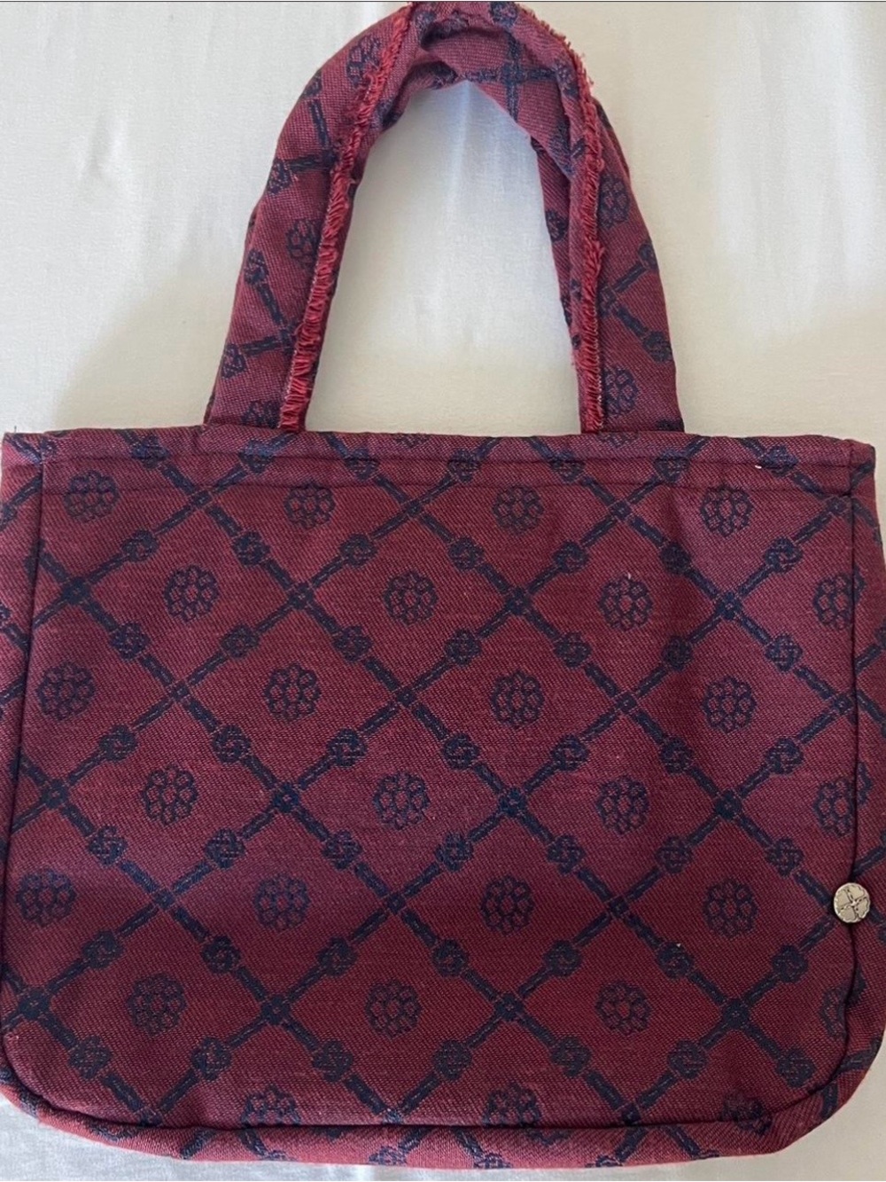 Classic Woven Burgundy Tote Bag with Geometric Motif